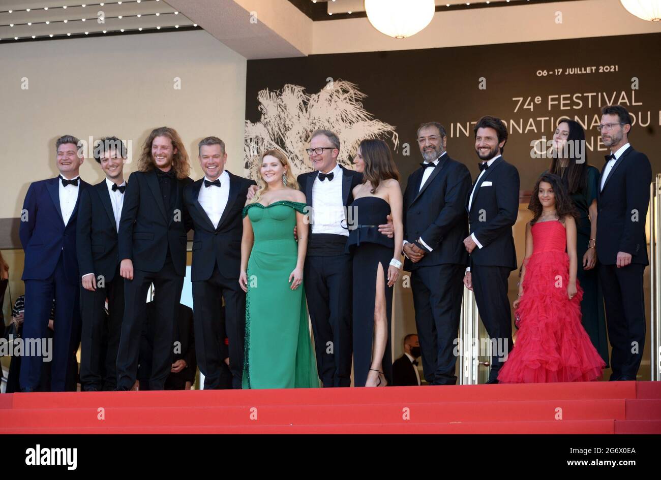 July 8, 2021, CANNES, France: CANNES, FRANCE - JULY 08: Idir Azougli, Matt Damon, Abigail Breslin, director Tom McCarthy, Camille Cottin, Moussa Maaskri, Gregory Di Meglio and Lilou Siauvaud attend the ''Stillwater'' screening during the 74th annual Cannes Film Festival on July 08, 2021 in Cannes, France. (Credit Image: © Frederick InjimbertZUMA Wire) Stock Photo