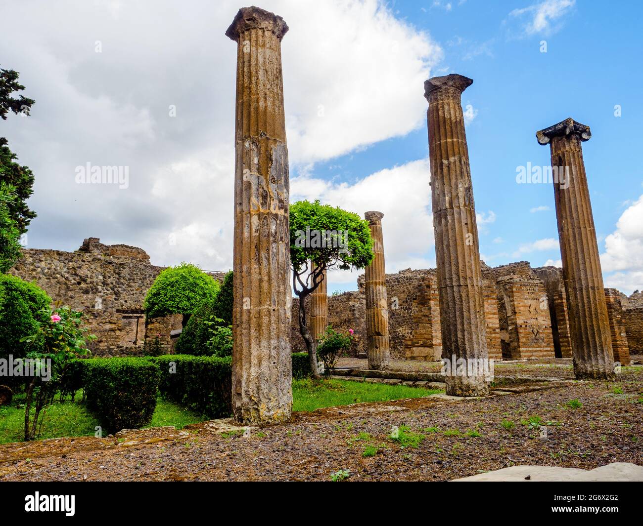 Columns in the house of the Cornelius Family  - Pompeii archaeological site, Italy Stock Photo