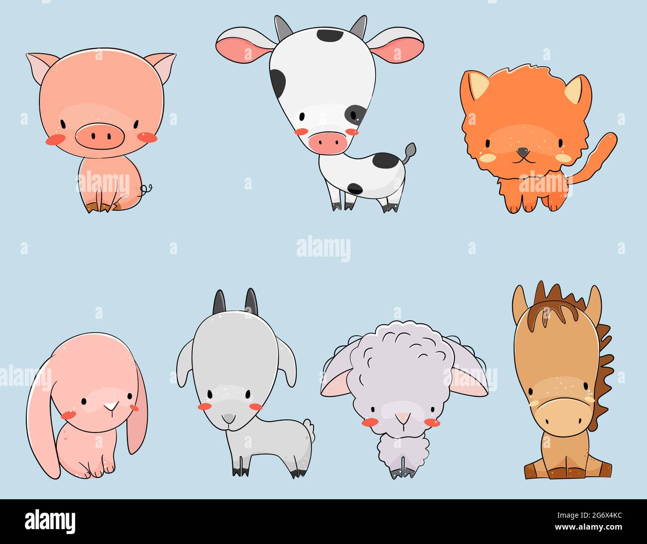 Cute little farm animals set. Vector illustration Stock Vector Image