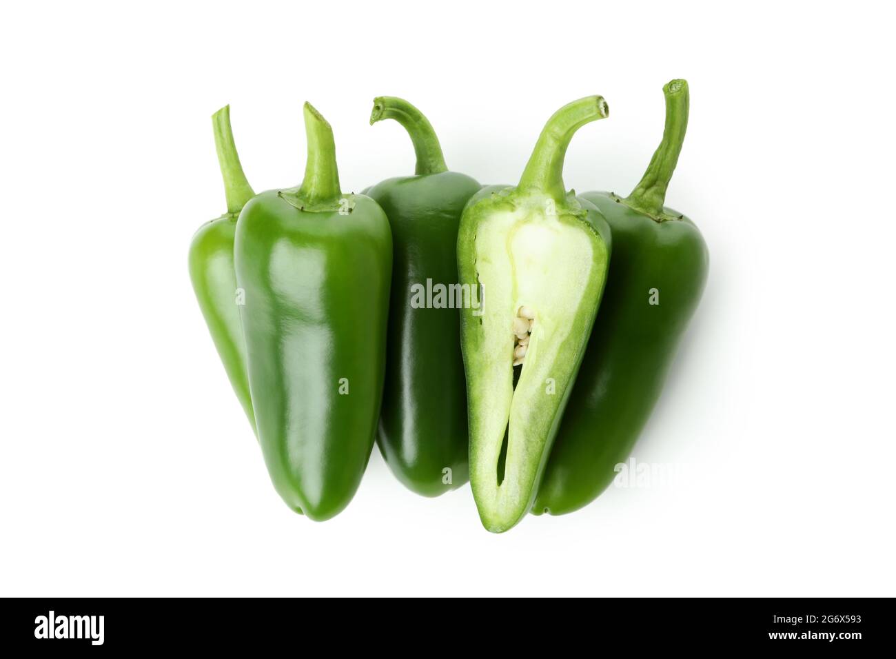 Green hot peppers isolated on white background Stock Photo - Alamy