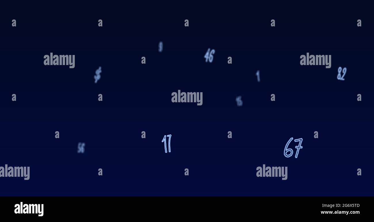 Random numbers, figures, and symbols floating downwards in a vast empty ...