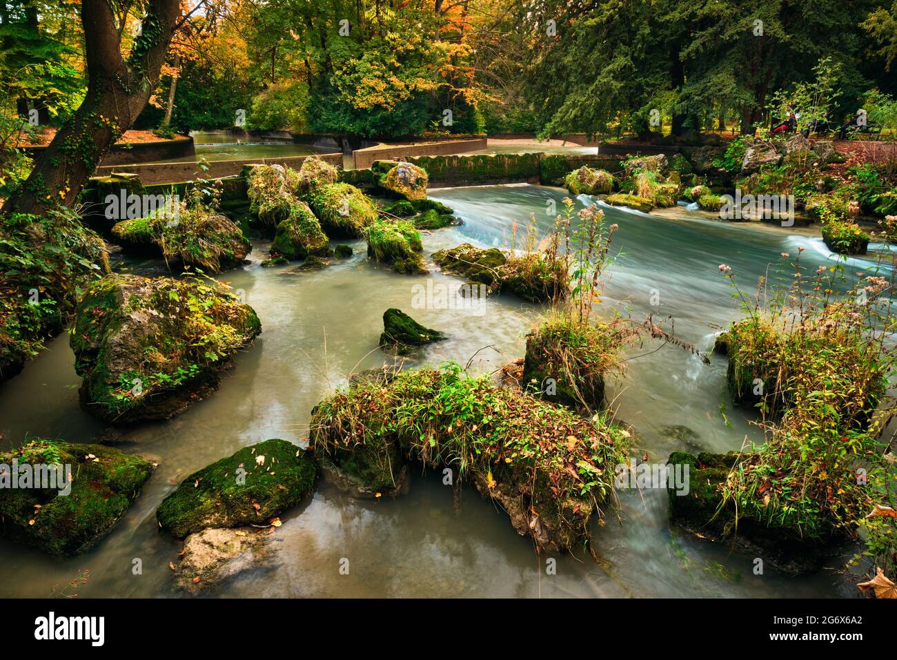 Munich English garden Englischer garten park in autumn. Munchen