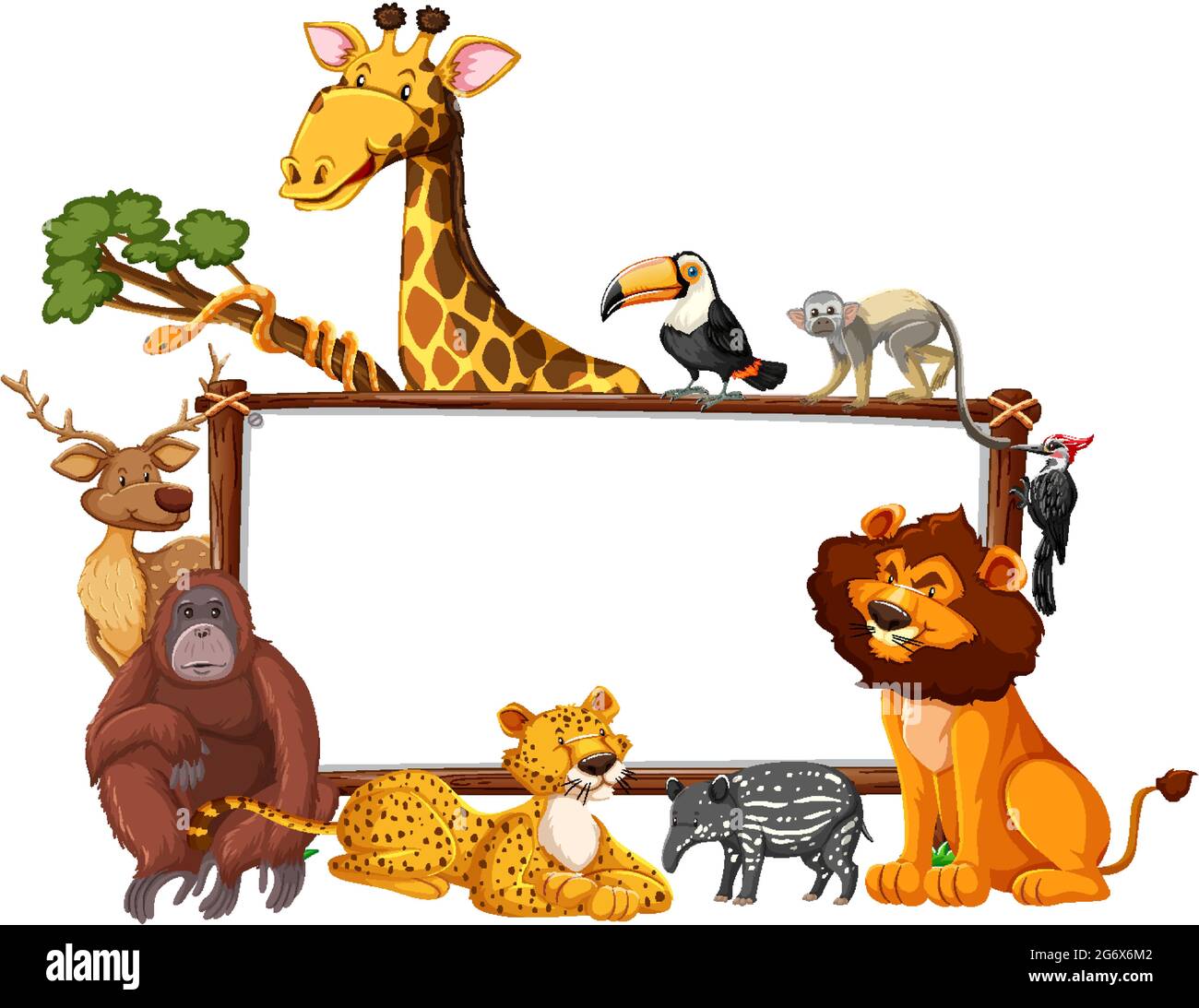 Empty banner with wild animals on white background illustration Stock ...