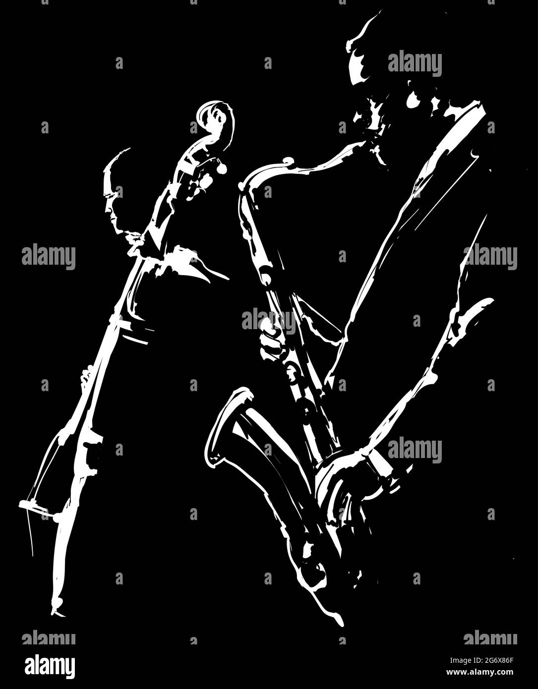 Jazz, saxophone and double bass in a nightclub - vector illustration Stock Vector
