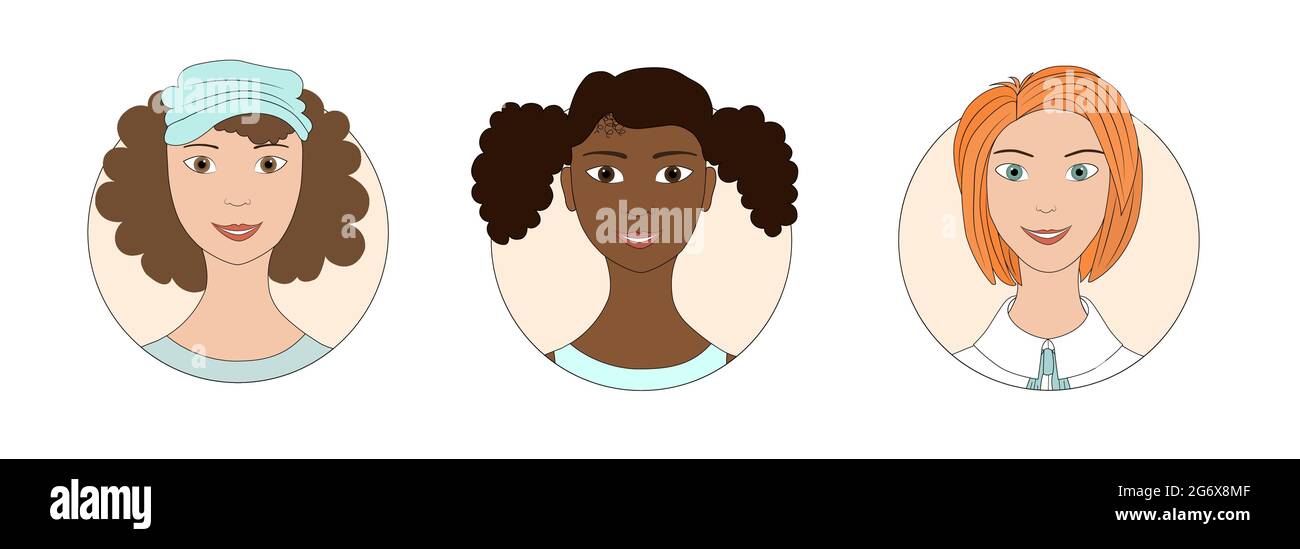 A collection of avatars. A set of portraits of women in a round frame ...