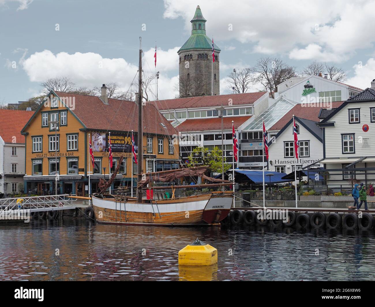 Streets and harbour area of old Stavanger Norway Stock Photo