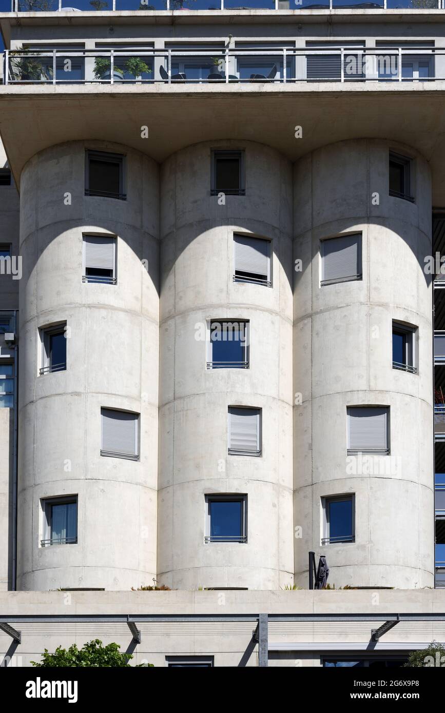 Irregular Window Patterns of Converted Silo or Building Conversion of Concrete Industrial Silo into Up-Market Apartments Aix-en-Provence France Stock Photo