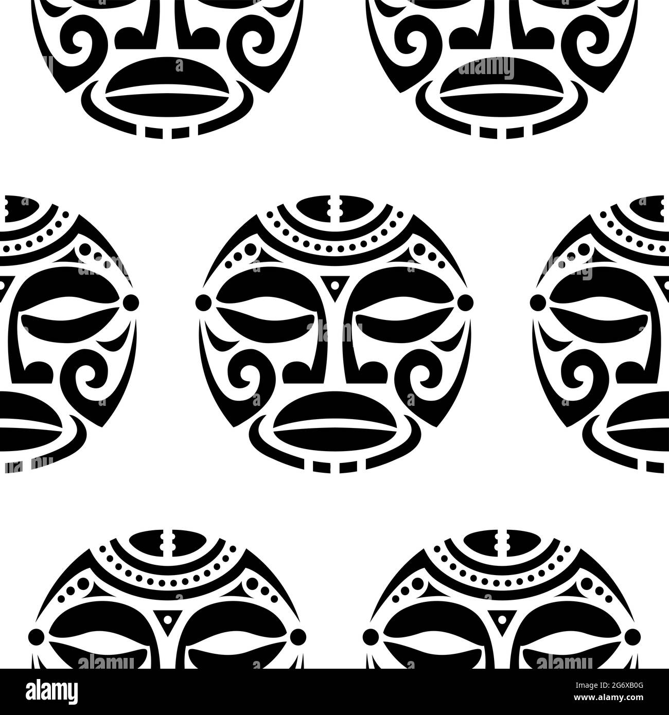 Polynesian Maori face tattoo vector seamless pattern, Hawaiian man or woman tribal repetitive design Stock Vector