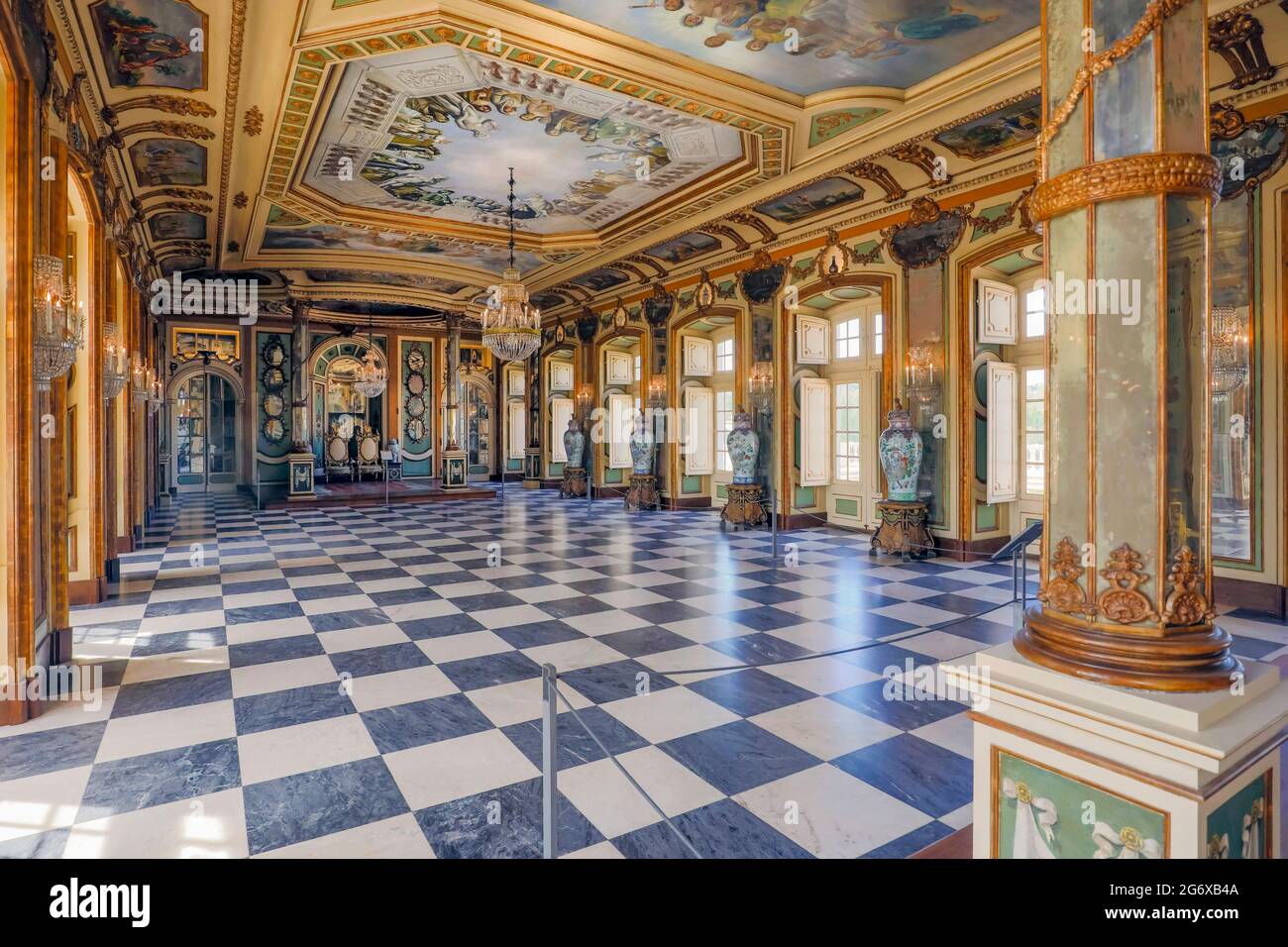 Queluz Palace, Sintra Municipality, Portugal.   Sala dos Embaixadores, or Hall of the Ambassadors.  Construction of the Rococo palace began in 1747 un Stock Photo
