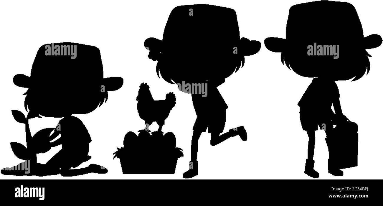Set of kids silhouette cartoon character illustration Stock Vector ...