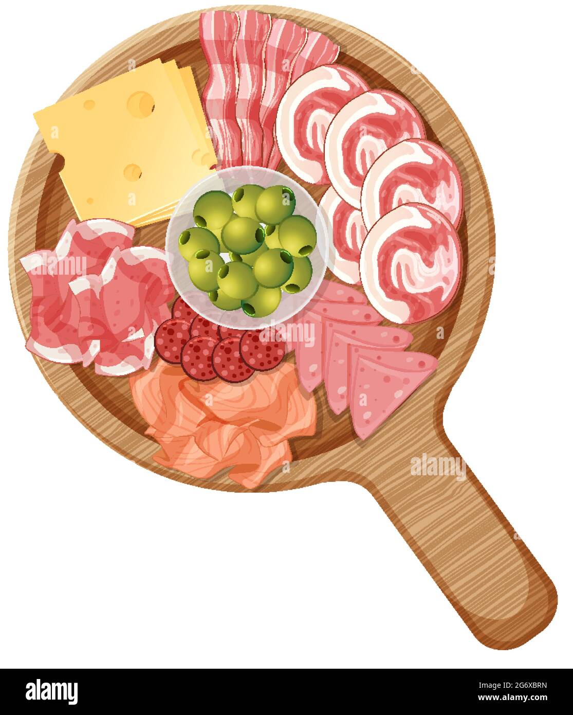 Platter of various cold meats and cheese isolated on white background