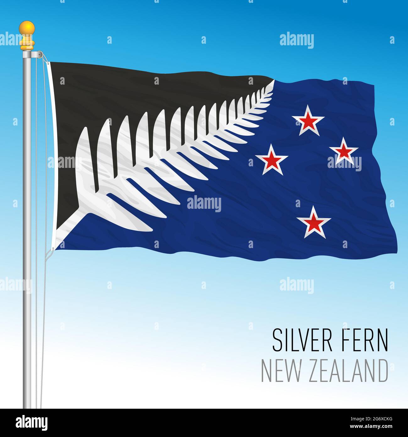 New Zealand, silver fern flag, alternative of the official flag of the country, vector illustration Stock Vector