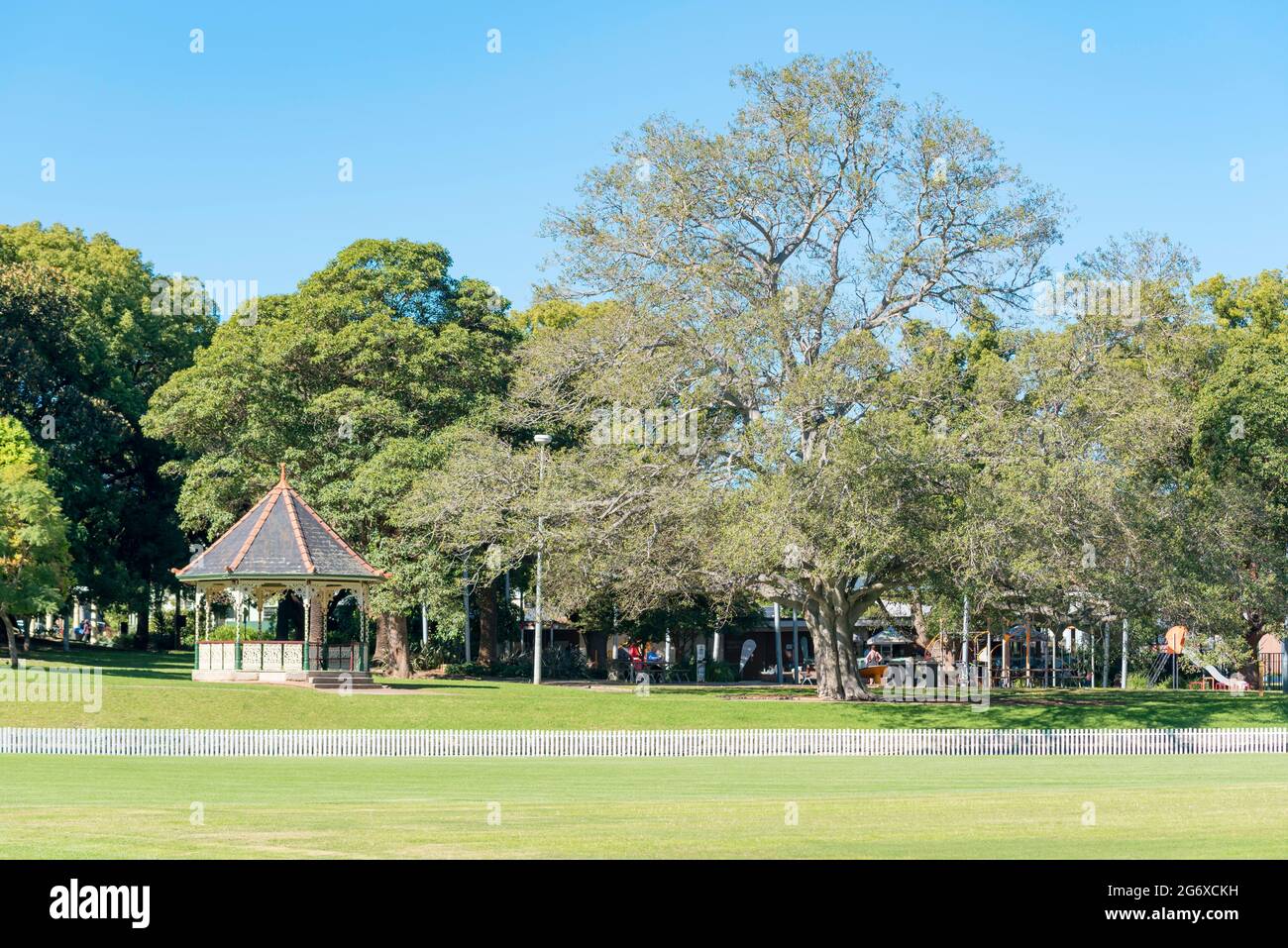 Petersham Park and oval in Sydney's inner west was resumed in 1887 and a cricket oval laid out in 1891. A rotunda bandstand was built in 1902 Stock Photo
