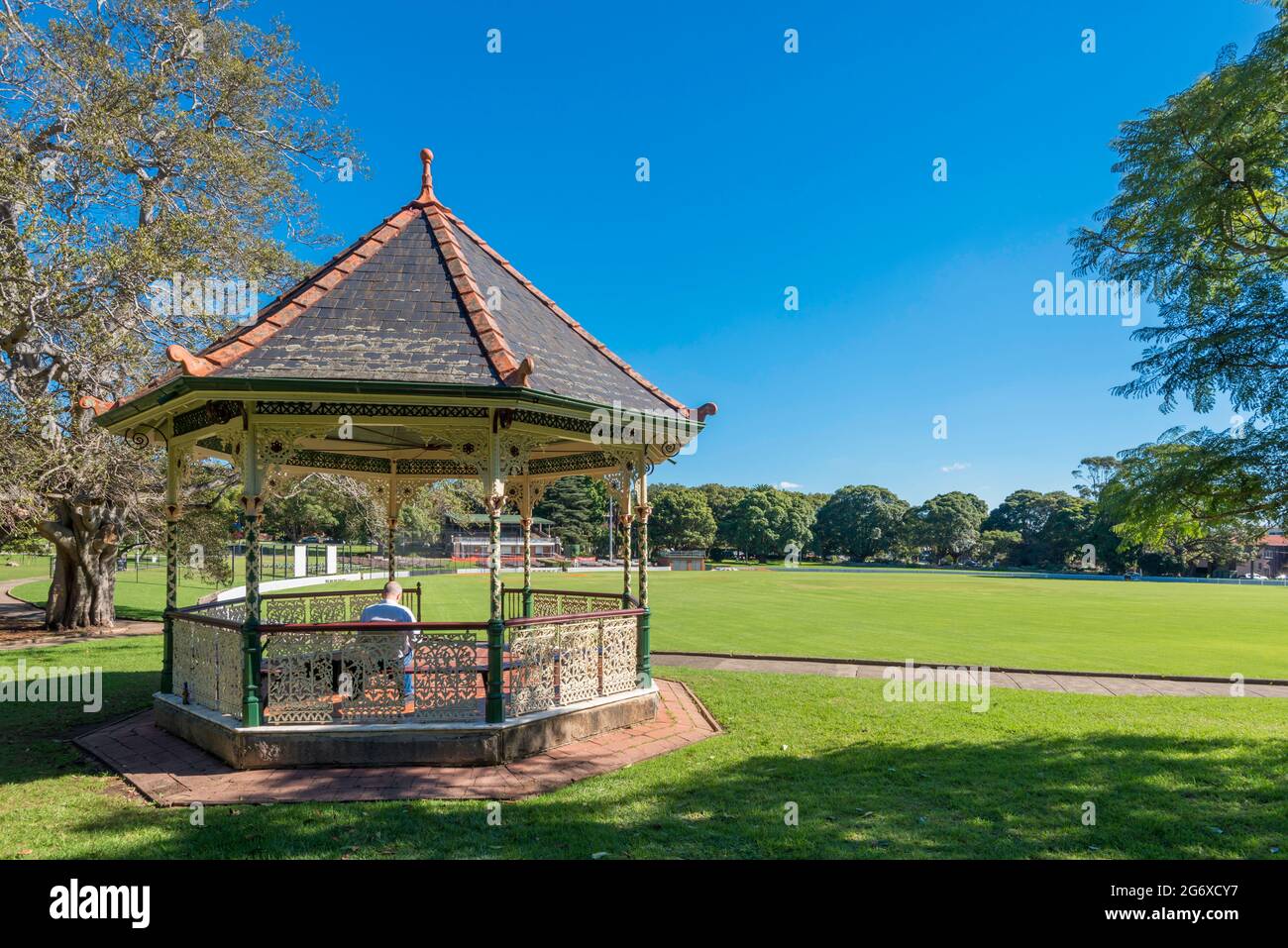 Petersham Park and oval in Sydney's inner west was resumed in 1887 and a cricket oval laid out in 1891. A rotunda bandstand was built in 1902 Stock Photo