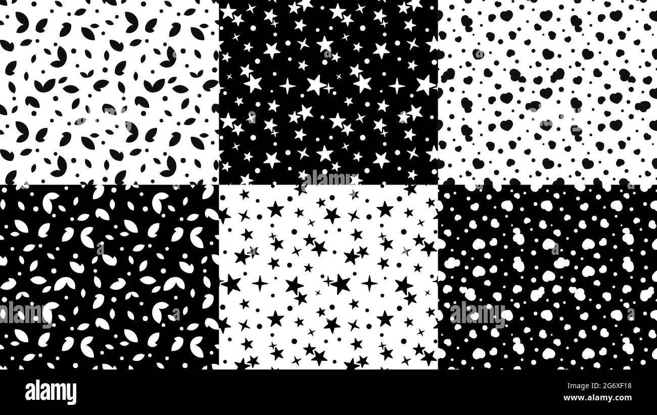 Set of Black and White Seamless Patterns. Vector illustration Stock Vector