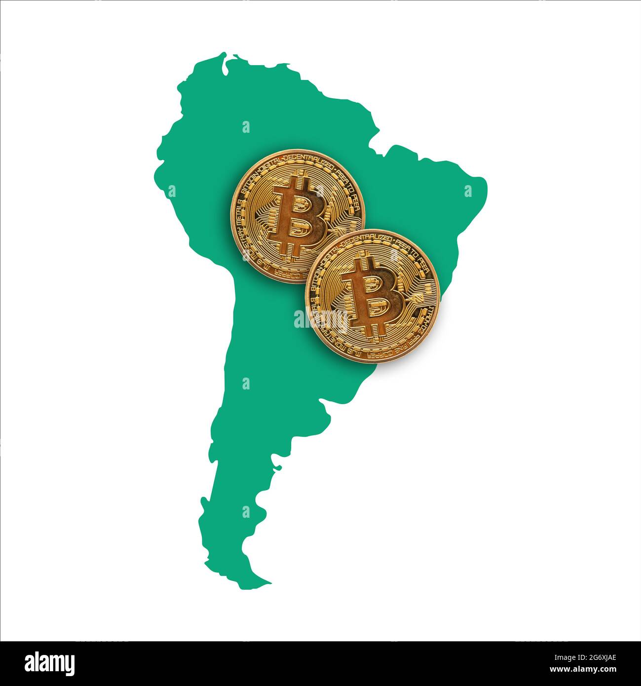 Bitcoin cryptocurrency coin on a map of South America Stock Photo - Alamy
