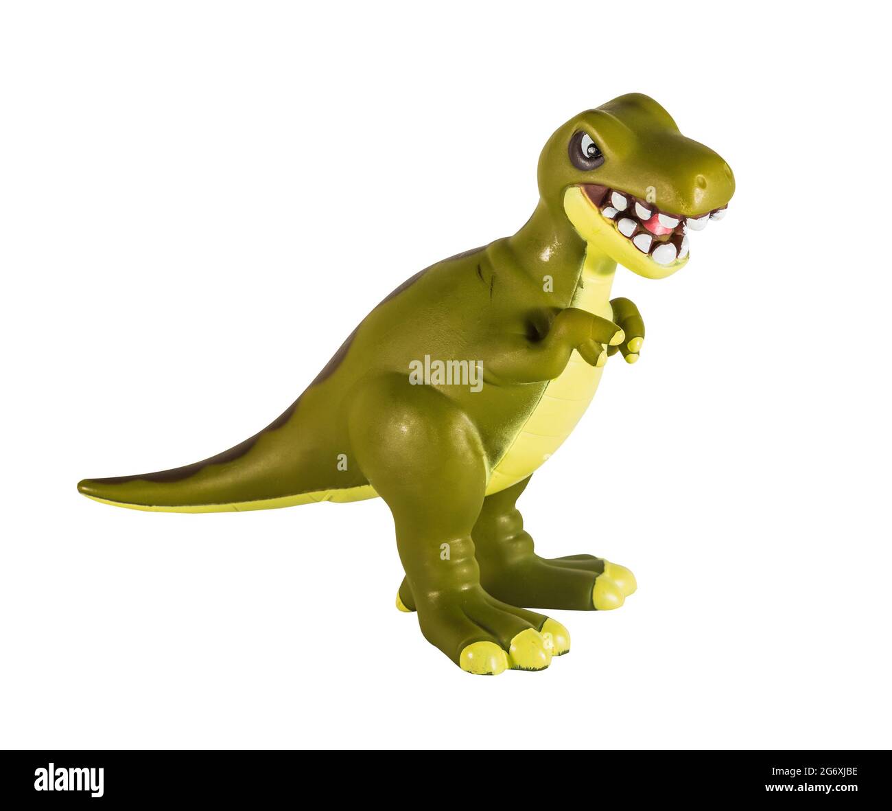 Plastic green dinosaur toy, Tyrannosaurus  isolated on white background Stock Photo