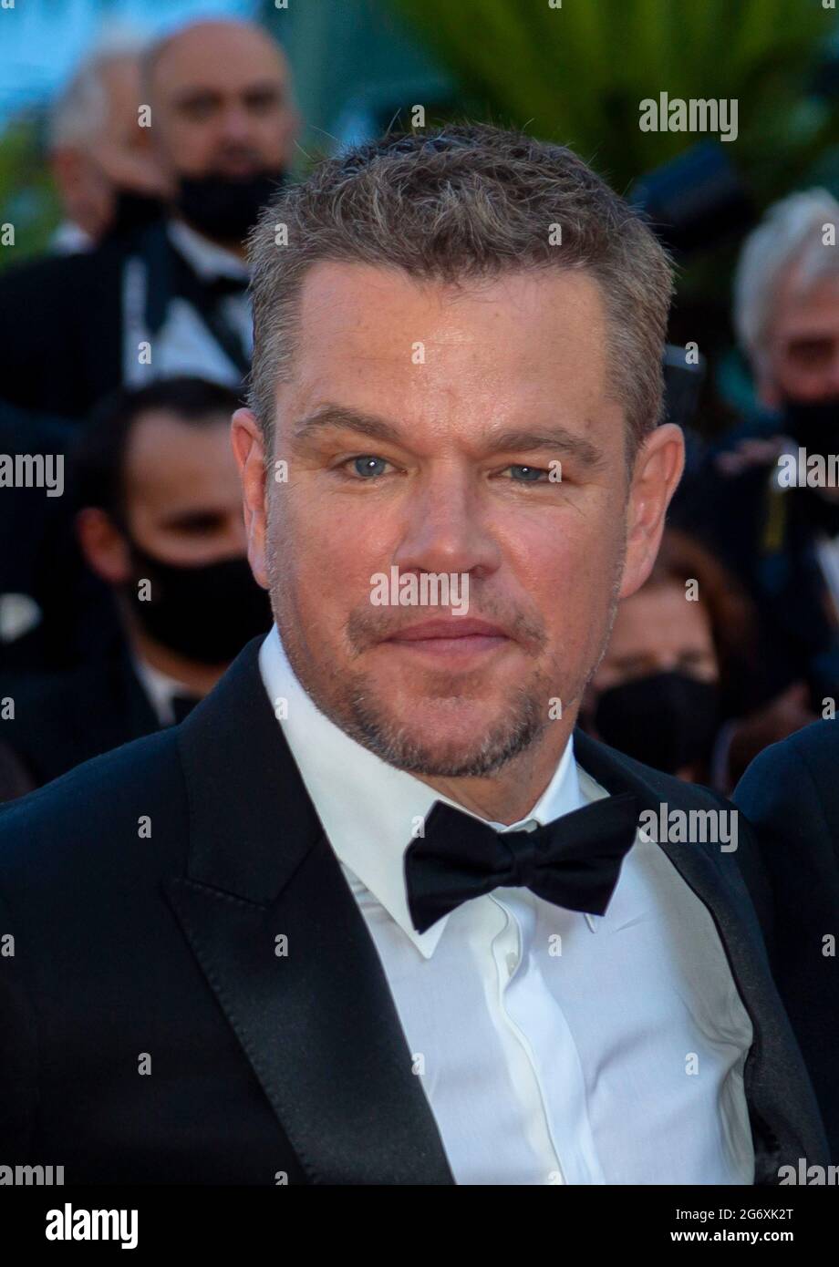 Lilou Siauvaud (l-r), Camille Cottin, Matt Damon, director Tom McCarthy and Abigail Breslin attend the premiere of 'Stillwater' during the 74th Annual Cannes Film Festival at Palais des Festivals in Cannes, France, on 08 July 2021. Stock Photo