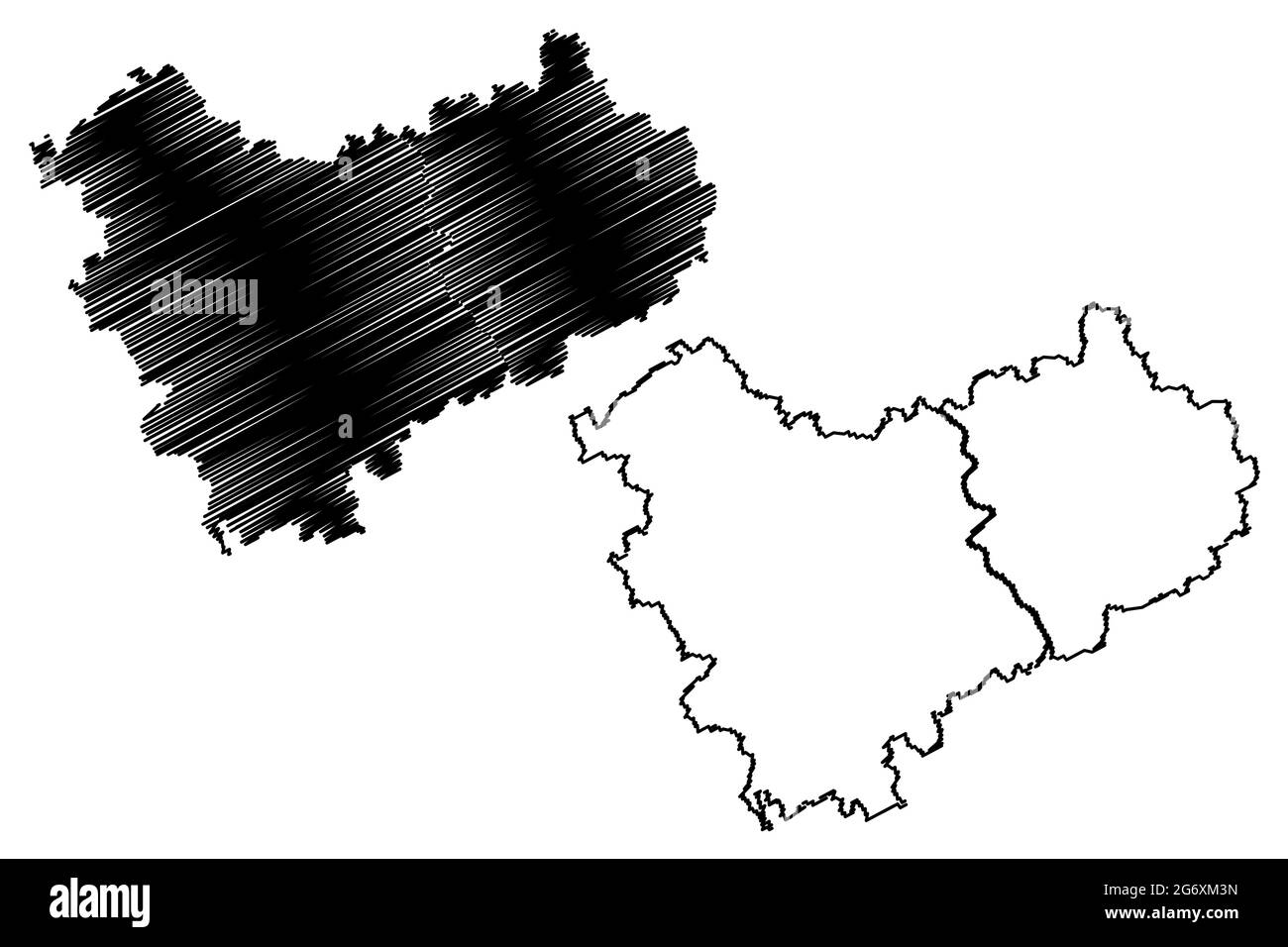 Cologne region (Federal Republic of Germany, State of North Rhine-Westphalia, NRW, Landschaftsverband Rhineland) map vector illustration, scribble ske Stock Vector