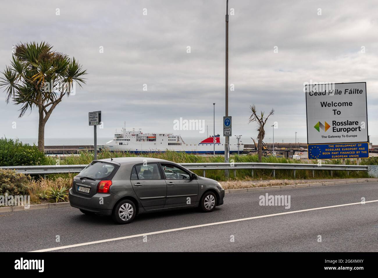 Rosslare, County Wexford, Ireland. 9th July, 2021. Ro-Ro/Passenger Ship 'Kerry' rests at Rosslare Europort in-between voyages. The Irish Revenue has been physically checking 4% of freight arriving into Rosslare and Dublin ports since Brexit in January. Credit: AG News/Alamy Live News Stock Photo