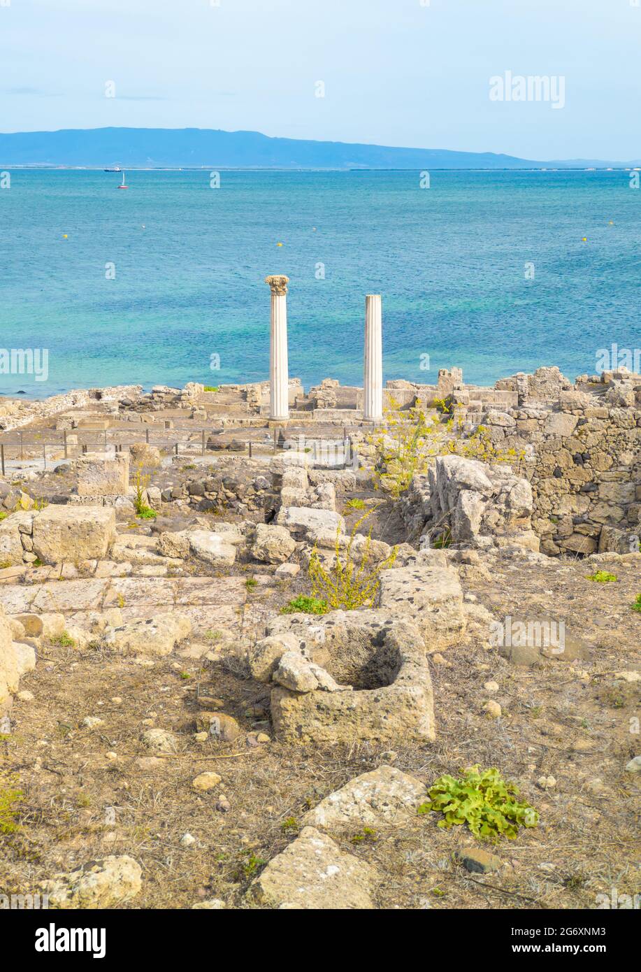 Cabras (Italy) - The coastal touristic town in Sardinia region and island, with beach, Sinis peninsula and Tharros archaeological site. Stock Photo