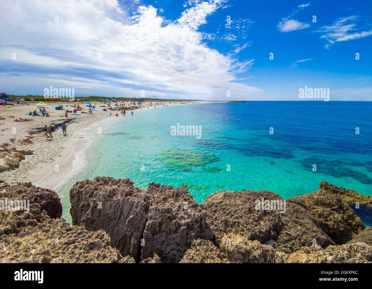 Cabras (Italy) - The coastal touristic town in Sardinia region and island, with beach, Sinis peninsula and Tharros archaeological site. Stock Photo
