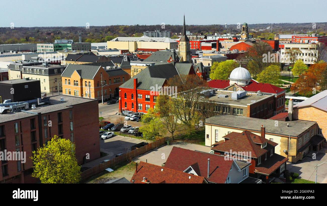 An aerial view of the downtown of Brantford, Ontario, Canada Stock Photo