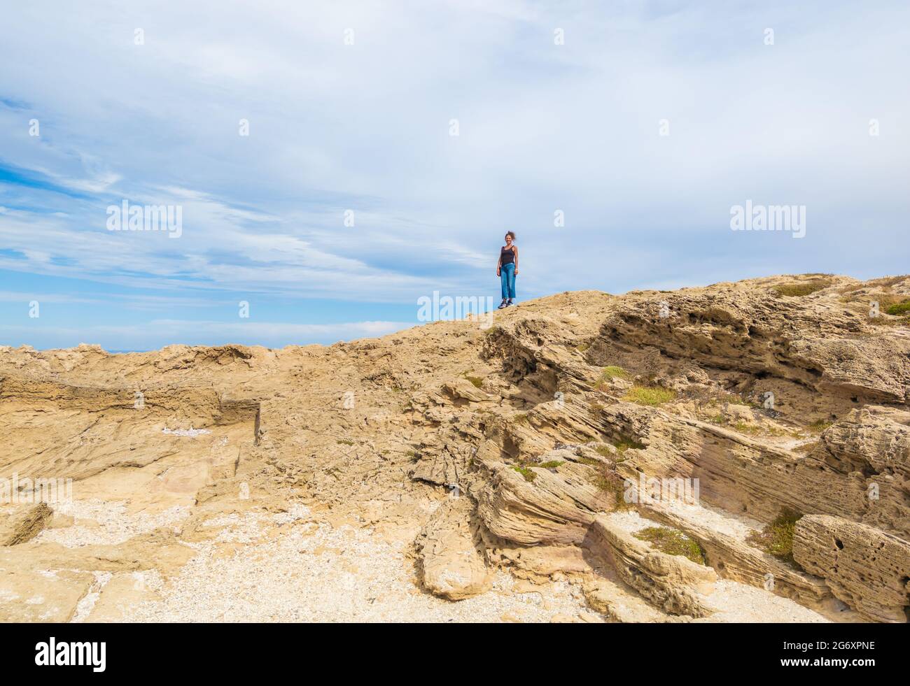 Cabras (Italy) - The coastal touristic town in Sardinia region and island, with beach, Sinis peninsula and Tharros archaeological site. Stock Photo