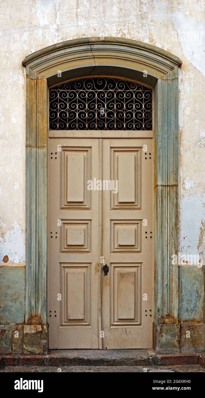 Colonial door in Sao Joao del Rei, Minas Gerais, Brazil Stock Photo