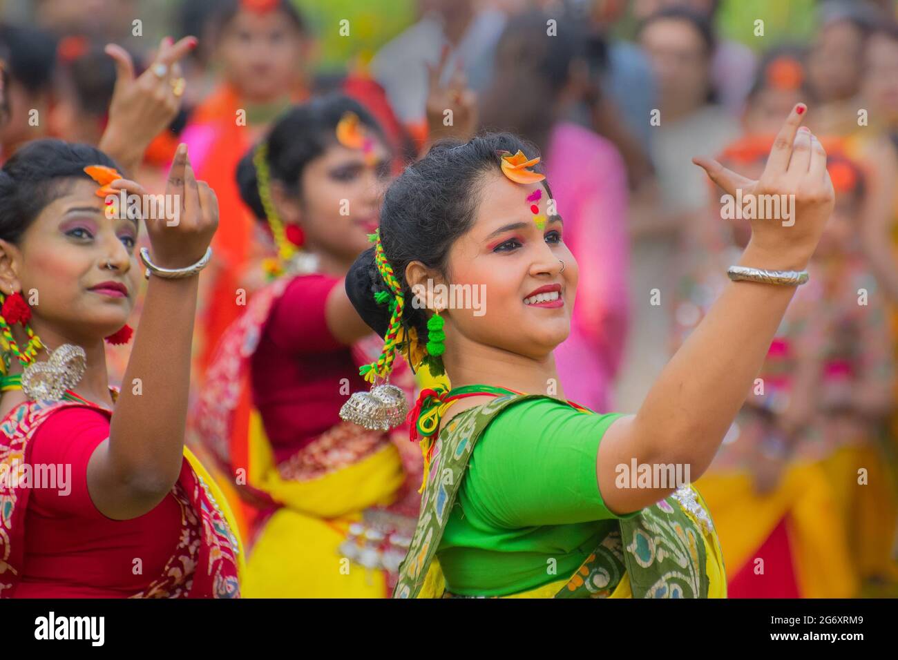 KOLKATA , INDIA MARCH 12, 2017 Young girl dancers , dressed in