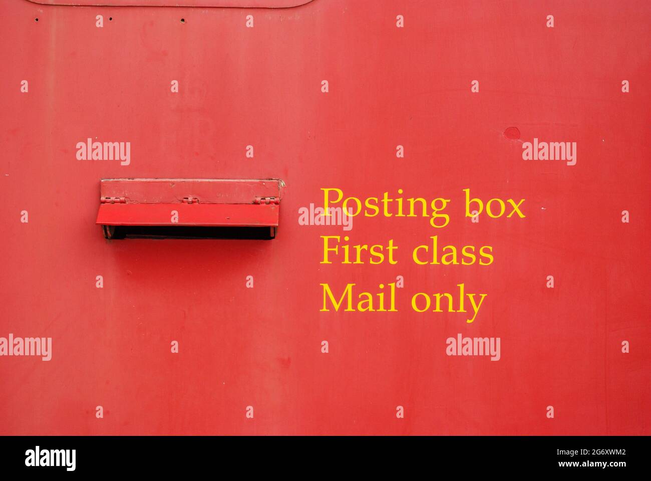Posting box on a Royal Mail Travelling Post Office train, or TPO, at the Buckinghamshire Railway Centre, Quainton, UK Stock Photo