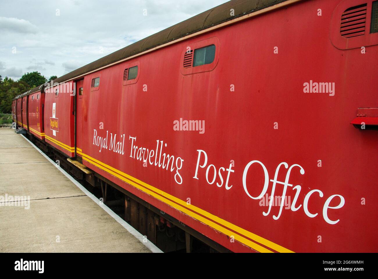 Royal Mail Travelling Post Office train, or TPO, at the Buckinghamshire Railway Centre, Quainton, UK Stock Photo