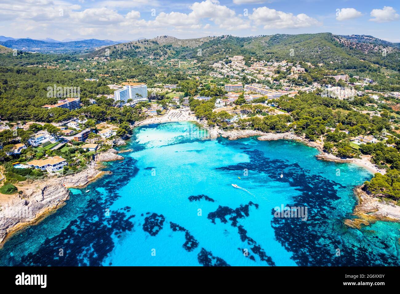 Aerial view with Sa Font de Sa Cala, north Mallorca, Spain Stock Photo