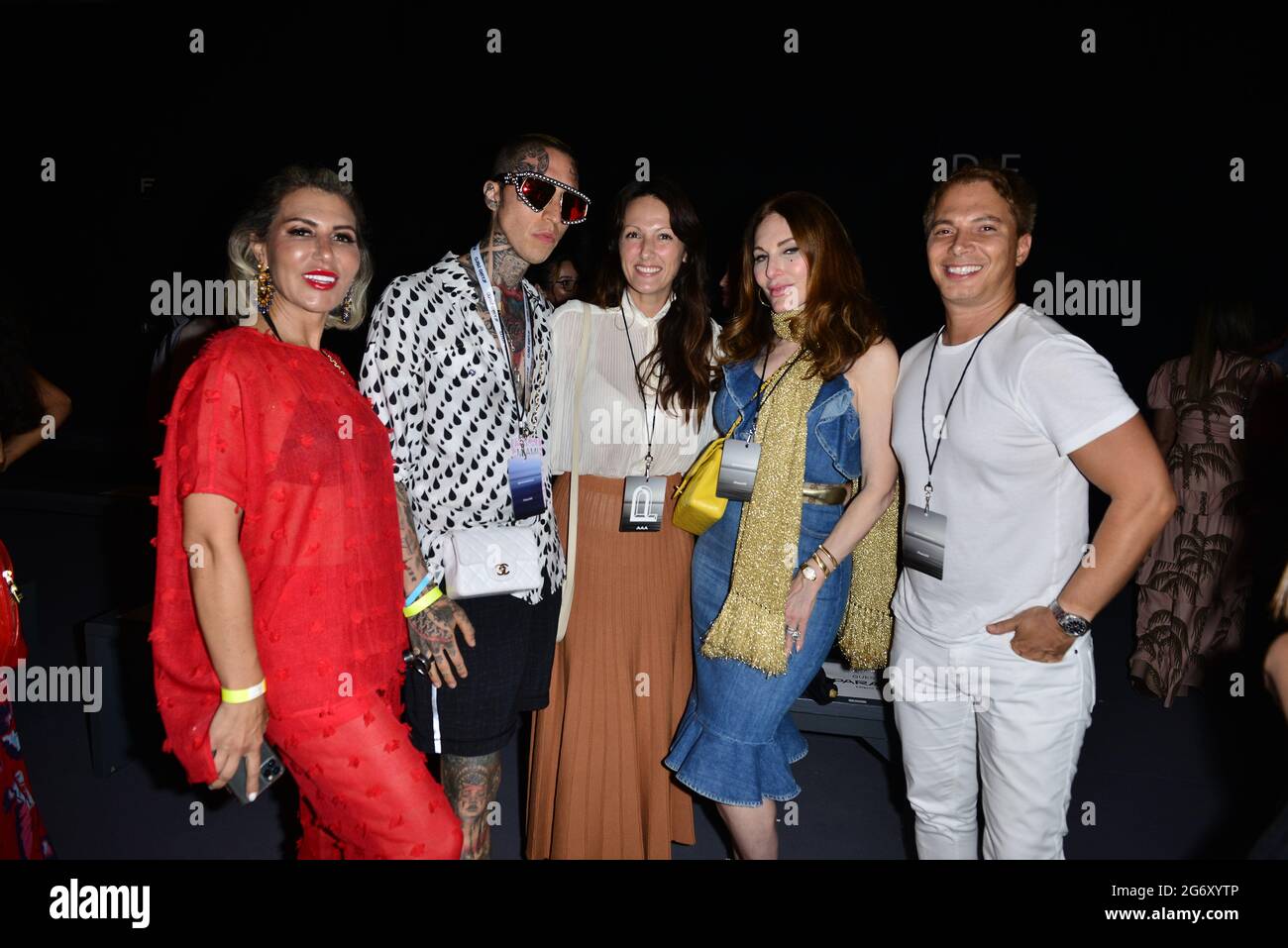 Miami Beach, USA. 08th July, 2021. Olga Ferrara, Chris Lavish, Natalia Dedic, Tara Saloman and Nick D'Annunzio attend the Liliana Montoya at PARAISO Tent on July 8, 2021 in Miami Beach, Florida. (Photo by JL/Sipa USA) Credit: Sipa USA/Alamy Live News Stock Photo