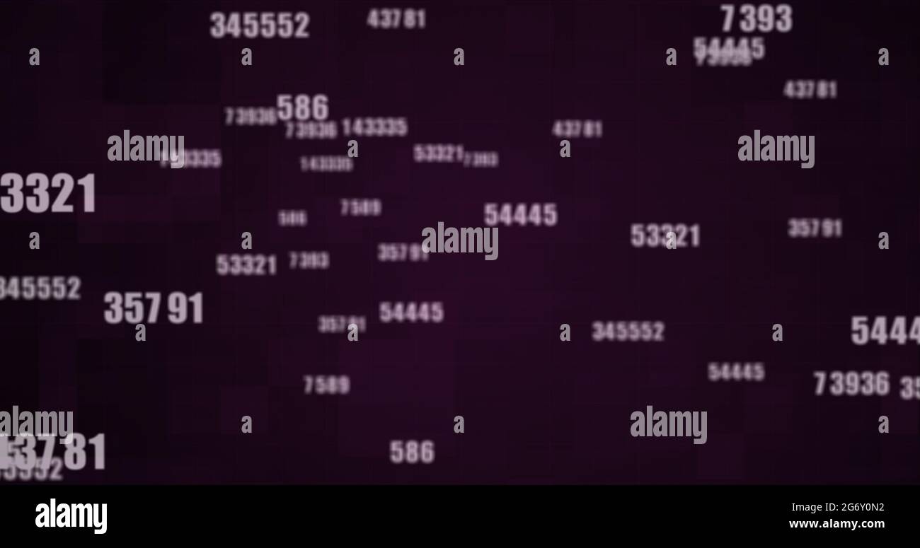 Multiple numbers changing against squares on purple background Stock ...