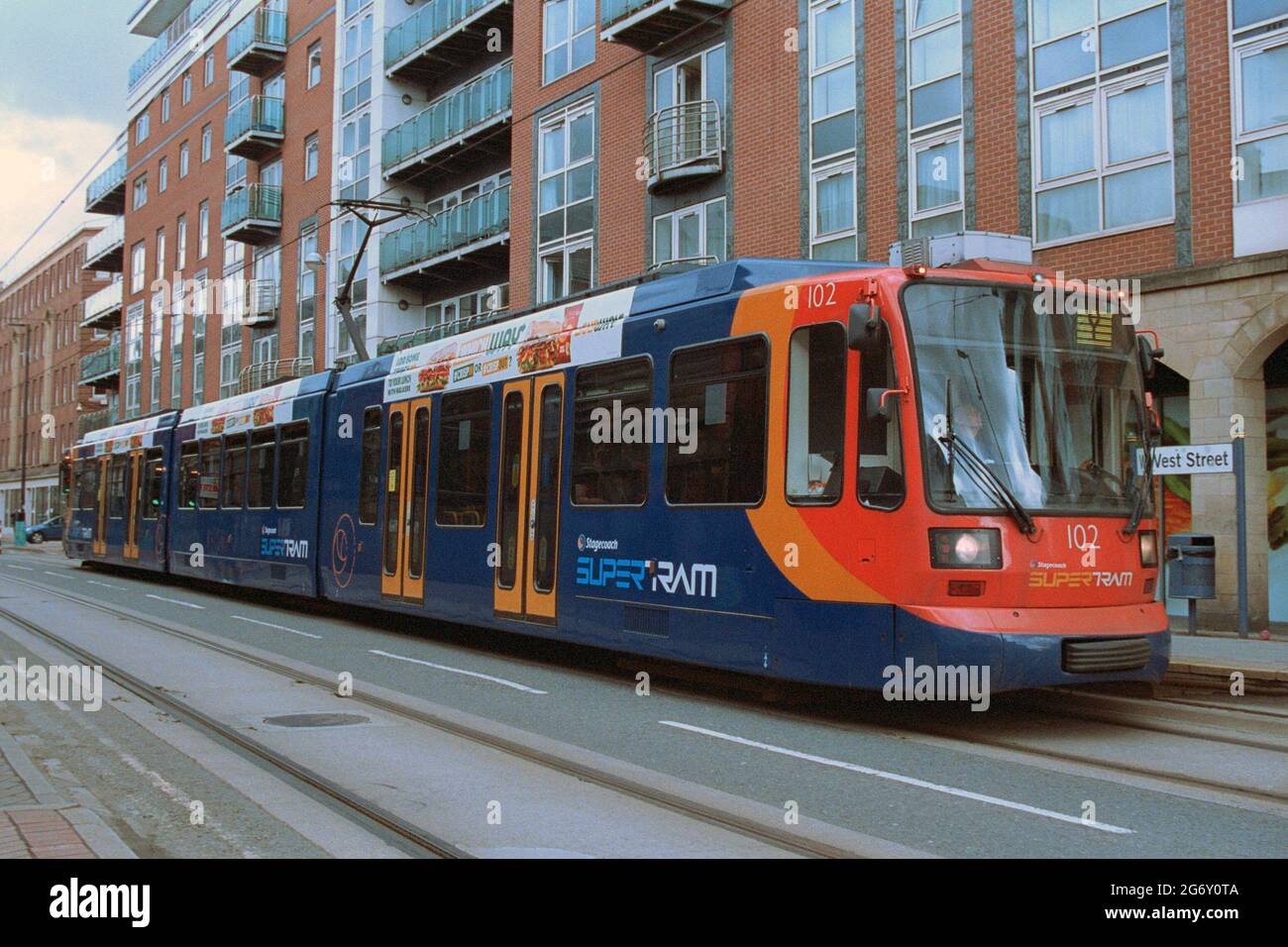 Sheffield, UK - 22 May 2021: A tram on the street. Stock Photo