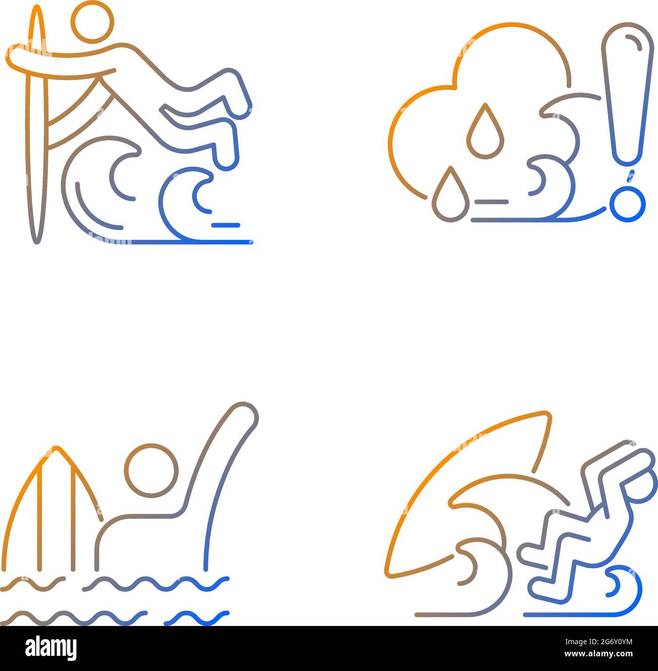 Water sports gradient linear vector icons set Stock Vector