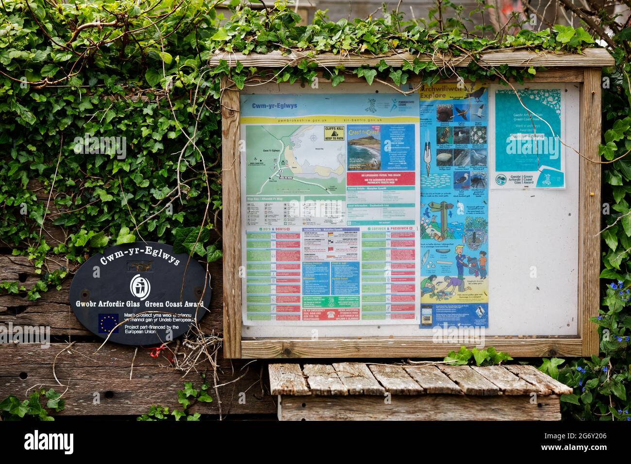 Pictured: The village community notice board. Wednesday 02 June 2021 Re:  The village of Cwm-yr-Eglwys where most of the houses are holiday homes, has Stock Photo