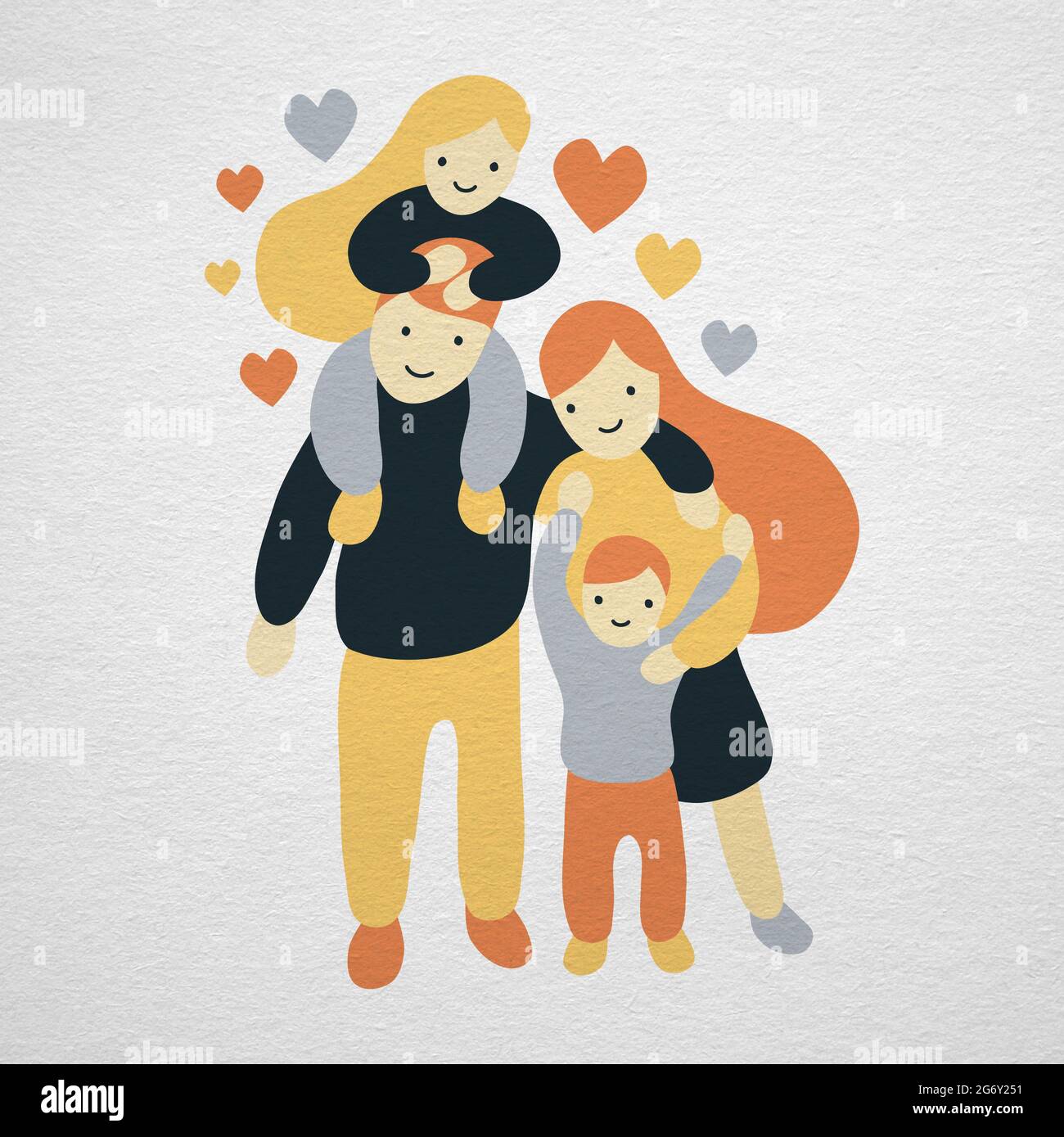 Family portrait illustration - Flat and bold simple style drawing of a ...