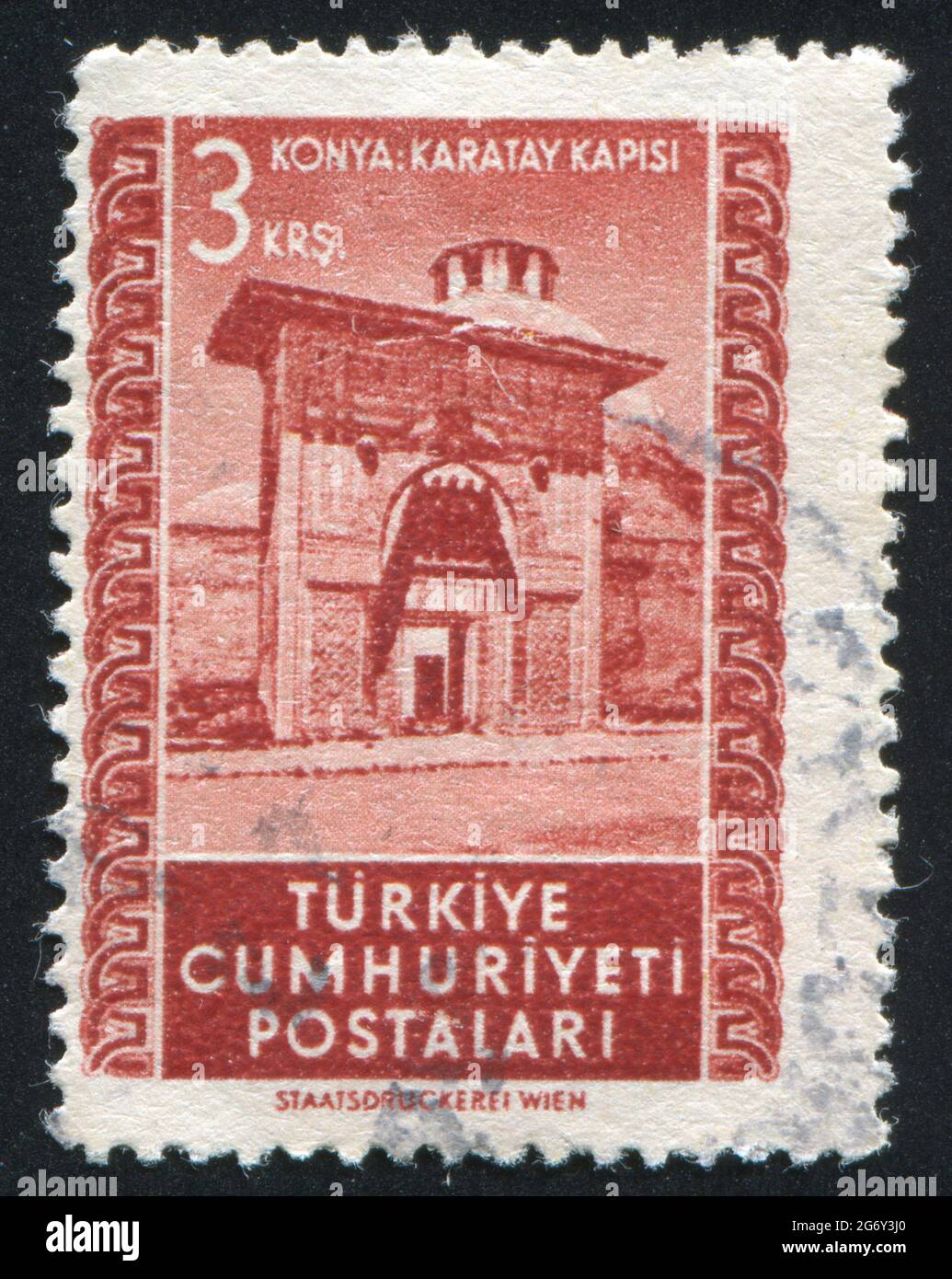 TURKEY - CIRCA 1952: stamp printed by Turkey, shows Karatay Gate, circa 1952 Stock Photo