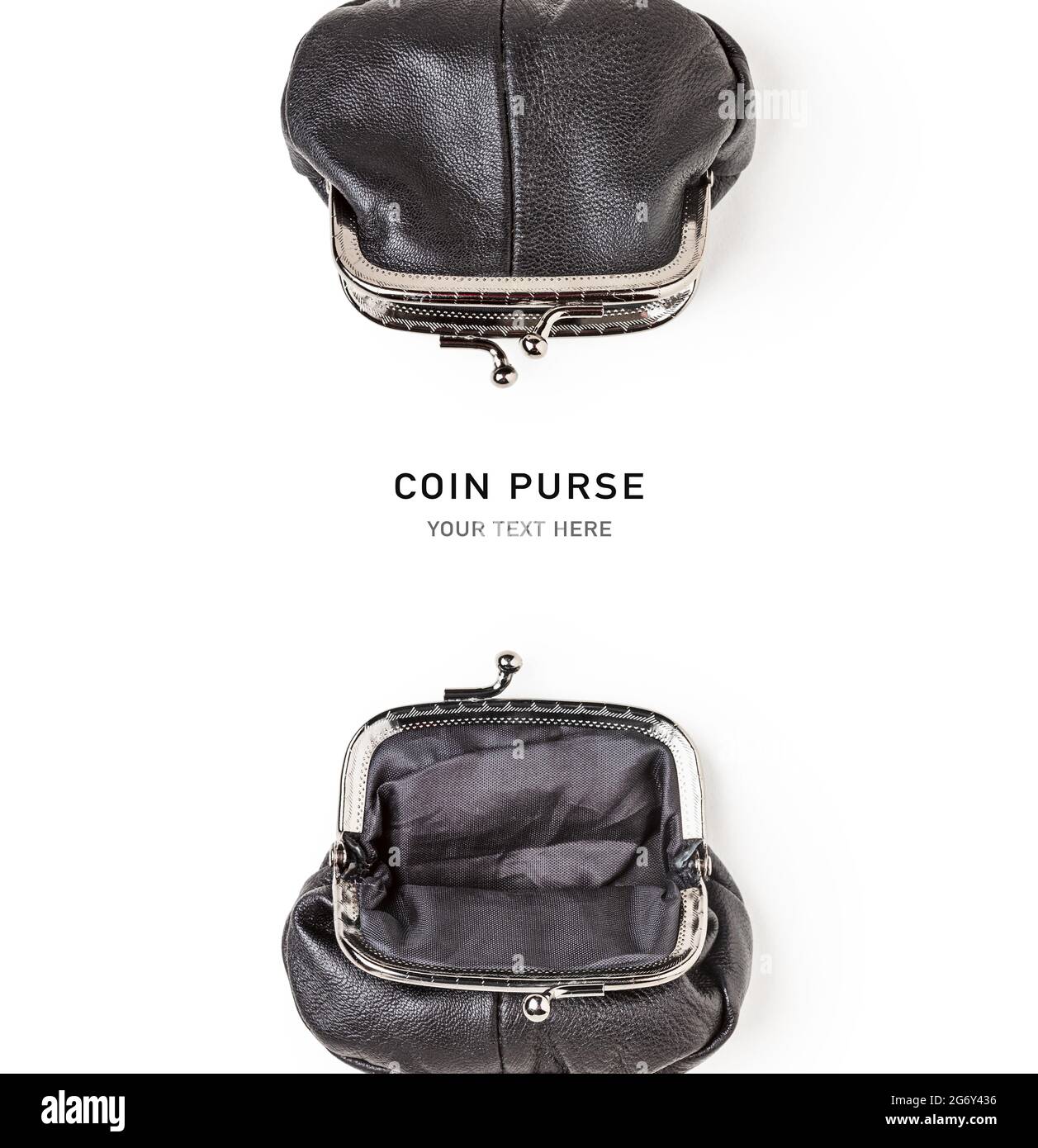 Black coin purse creative layout isolated on white background. Empty ...