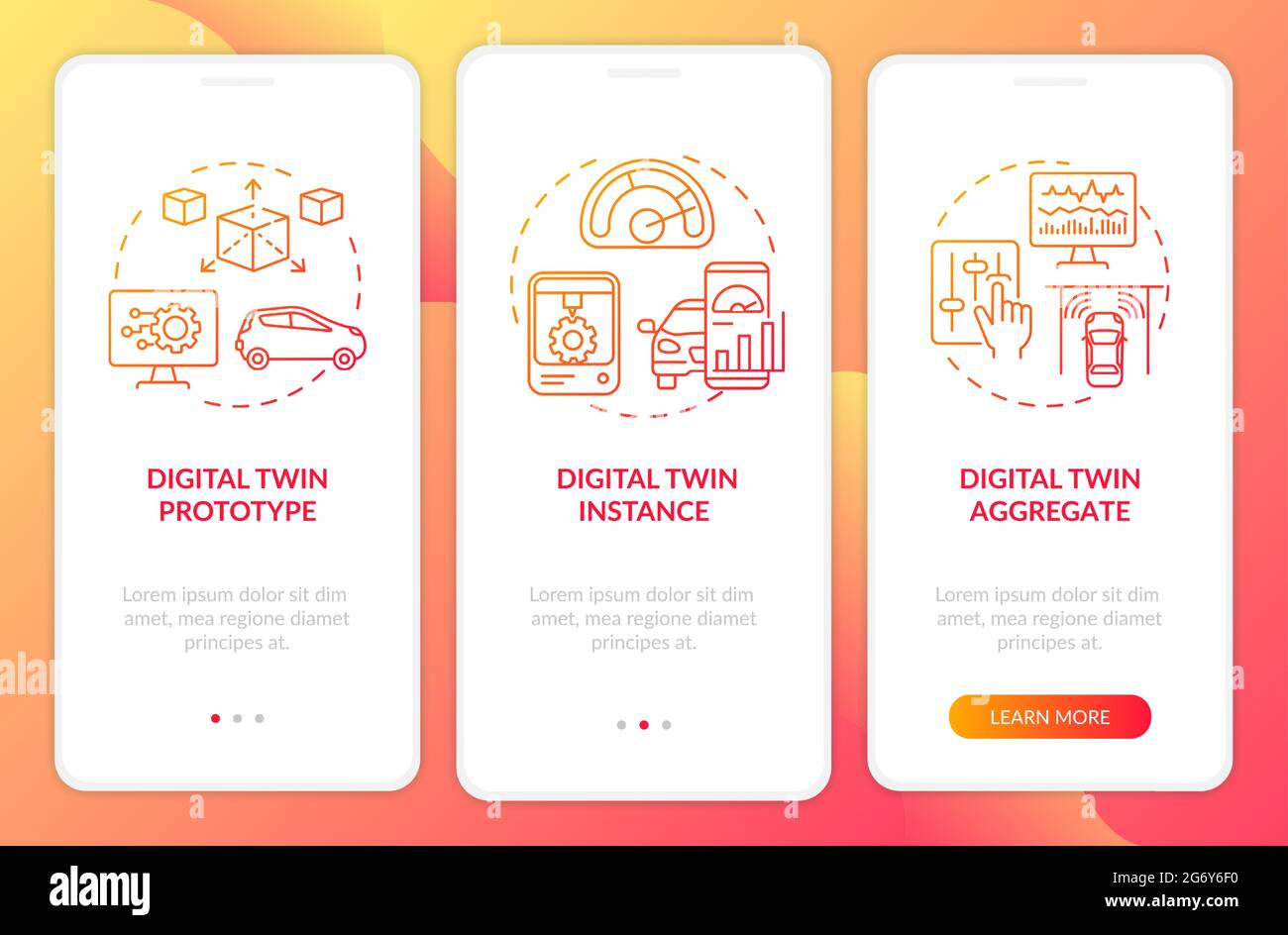 Digital twin types onboarding mobile app page screen Stock Vector