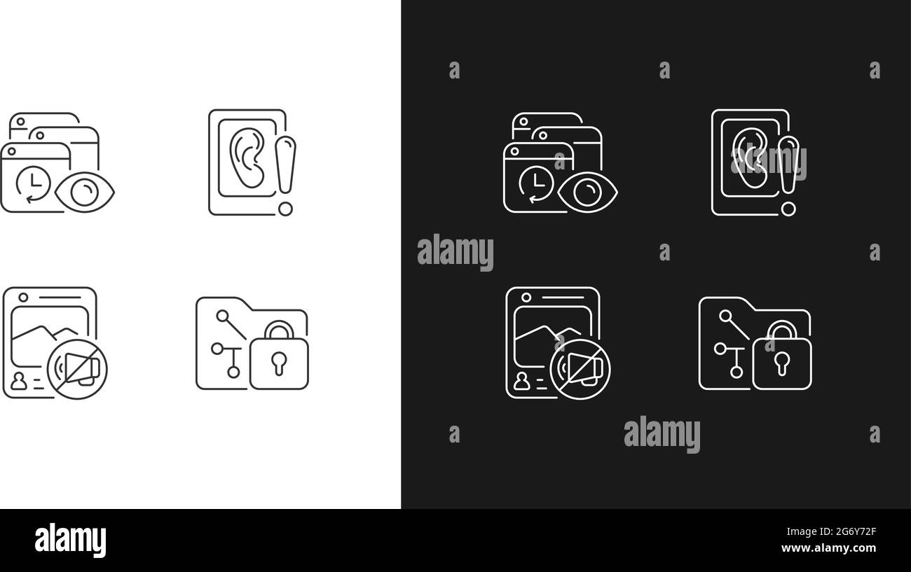 Computer activity monitoring linear icons set for dark and light mode ...