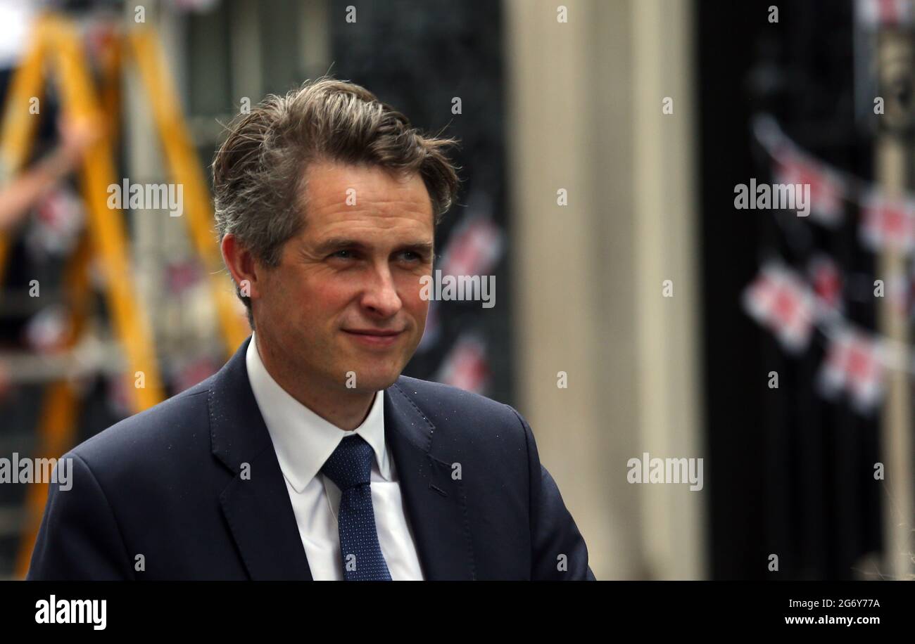 London, England, UK. 9th July, 2021. Secretary of State for Education GAVIN WILLIAMSON is seen in Downing Street decorated with English flags ahead of Euro 2020 final against Italy on Sunday. Credit: Tayfun Salci/ZUMA Wire/Alamy Live News Stock Photo