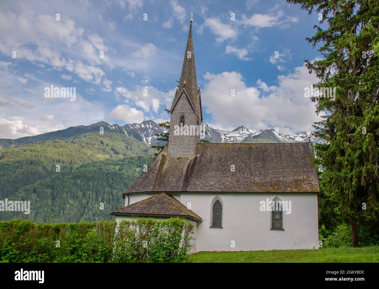 TELFS, AUSTRIA - Jun 12, 2021: The St. Moritzen Chapell was built in the middle of the 17th century and is located the edge of the forest near Telfs/A Stock Photo