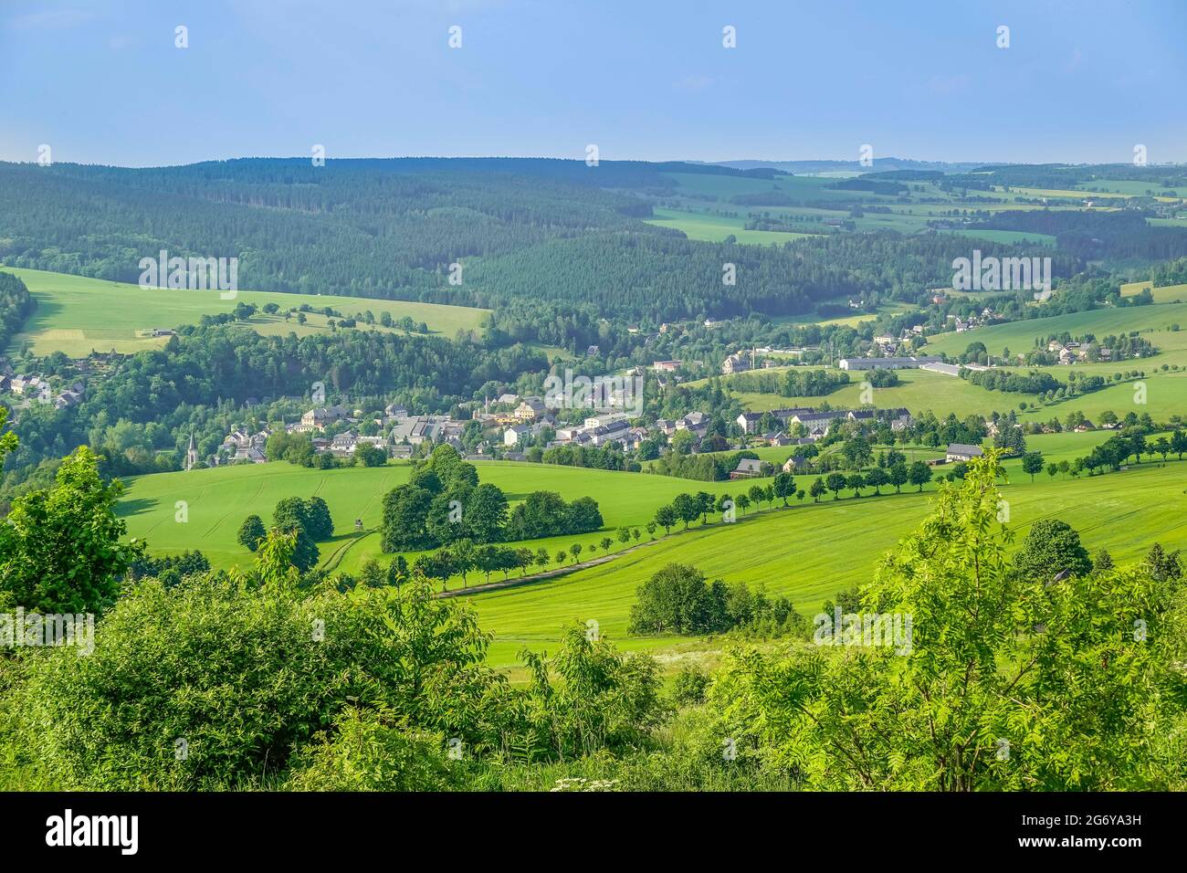 Bergpanorama bei Neuhausen, Erzgebirge, Sachsen, Deutschland Stock ...