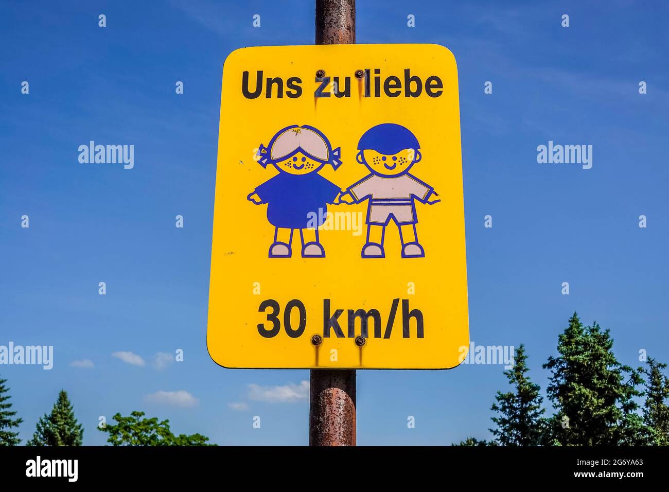 Straßenschild, 30 km/h, Kinder, Sachsen, Deutschland Stock Photo