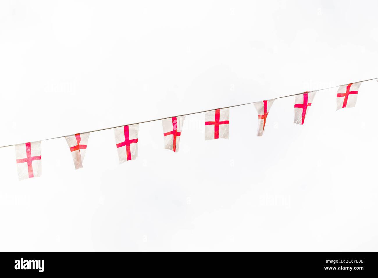 England bunting against on a cloudy sky in support of England in the Euro 2020 football tournament Stock Photo