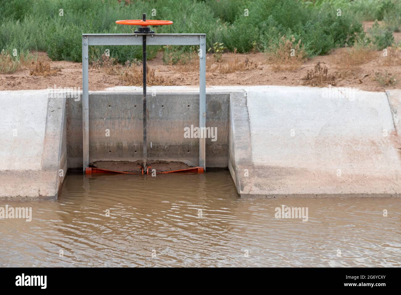 San Acacia, New Mexico A gate on an irrigation canal allows water