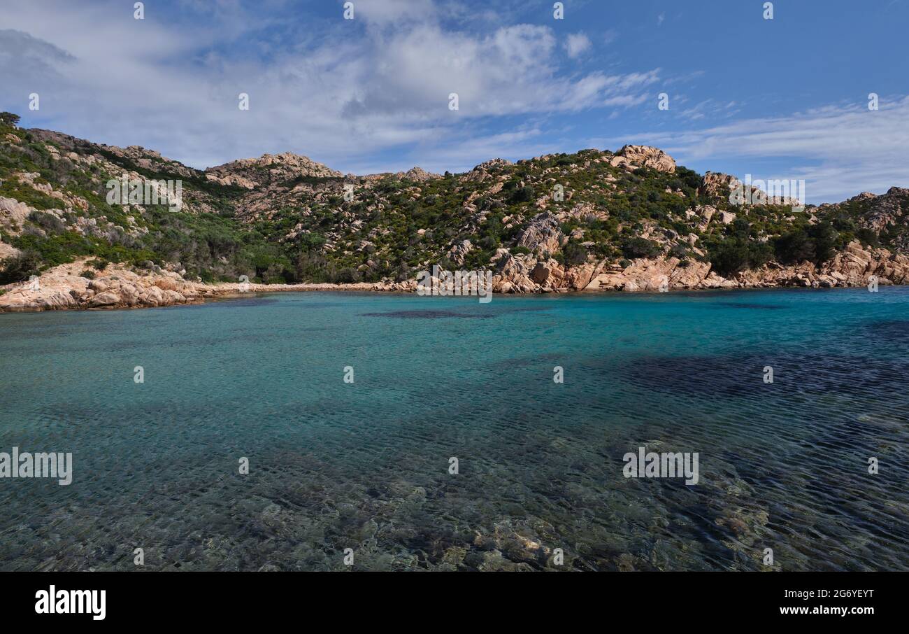 Cala Brigantina beach, little cove in Caprera island, la Maddalena, Sardinia Stock Photo